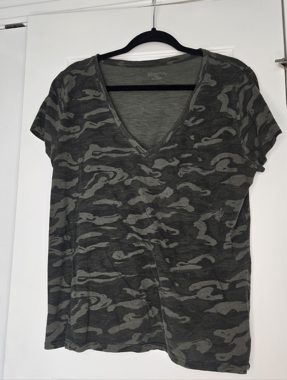 Olive Green Camo V-Neck Short Sleeve Top